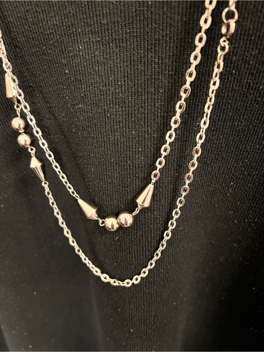 Silver-Tone Layered Bead Chain Necklace